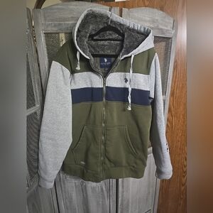 U.S. Polo Assn. Men's Large Green and Gray Hooded Full Zip Jacket